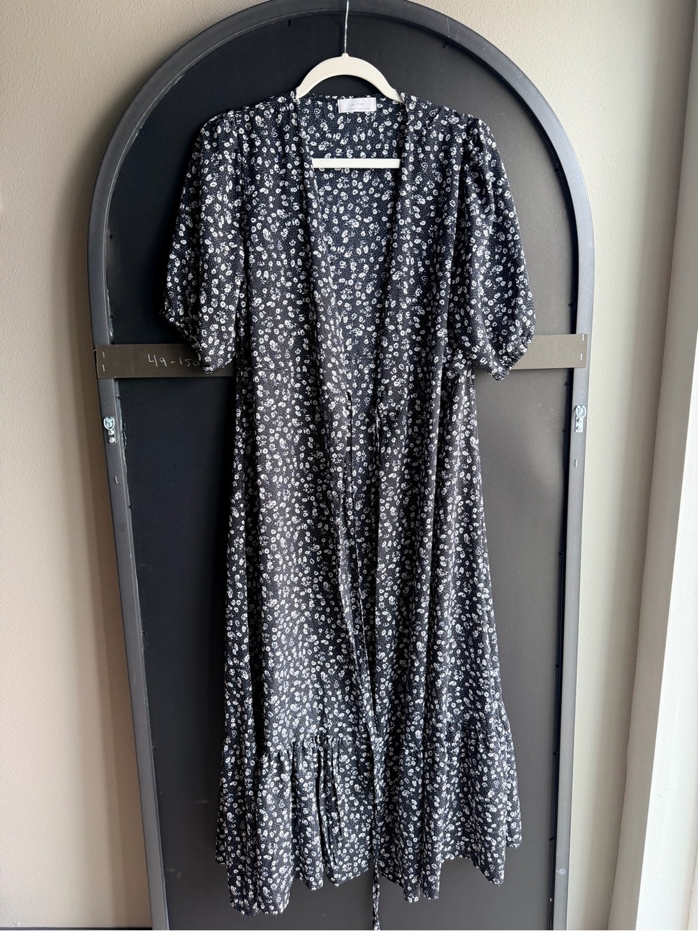 Black Floral Midi Dress with Puff Sleeves